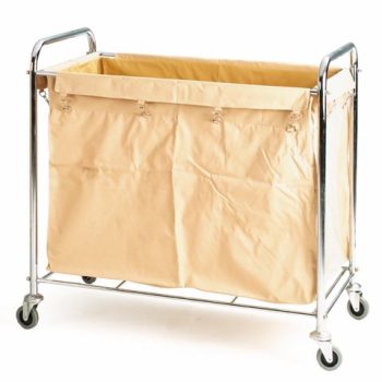 Folding Laundry Trolley; Rectangular Model; Swivel Castors; Chrome Plated Steel/Canvas; 150kg; Silver/Creme - HI551Y