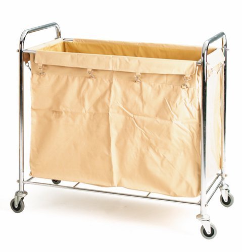 Folding Laundry Trolley; Rectangular Model; Swivel Castors; Chrome Plated Steel/Canvas; 150kg; Silver/Creme - HI551Y