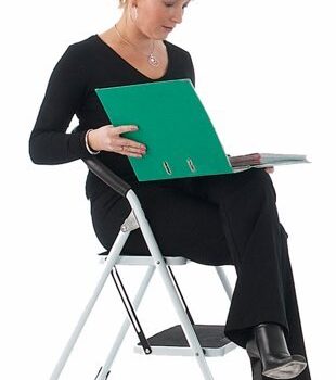 Folding Step with Soft Grip Handle; 2 Tread; Tubular steel; 150kg; White/Black - GS402Z
