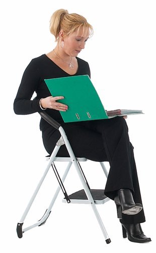 Folding Step with Soft Grip Handle; 2 Tread; Tubular steel; 150kg; White/Black - GS402Z