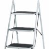 Folding Step with Soft Grip Handle; 3 Tread; Tubular steel; 150kg; White/Black - GS403Z