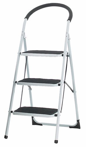 Folding Step with Soft Grip Handle; 3 Tread; Tubular steel; 150kg; White/Black - GS403Z