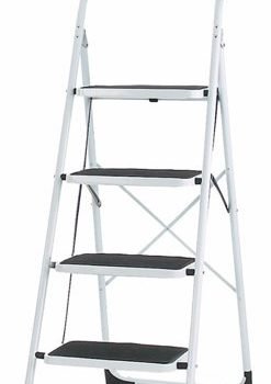 Folding Step with Soft Grip Handle; 4 Tread; Tubular steel; 150kg; White/Black - GS404Z
