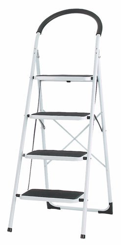 Folding Step with Soft Grip Handle; 4 Tread; Tubular steel; 150kg; White/Black - GS404Z