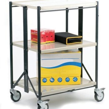Folding Trolley; 3 Tier; Swivel (x2 Braked) Castors; Steel; 80kg; Creme/Black - CI203Y