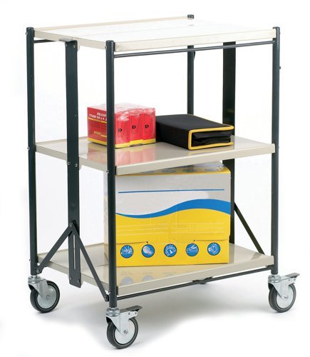 Folding Trolley; 3 Tier; Swivel (x2 Braked) Castors; Steel; 80kg; Creme/Black - CI203Y