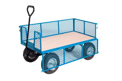 General Purpose Truck; Plywood Base; Mesh Sides & Ends with Pneumatic Wheels; 400kg; Blue/Veneer - TI205R