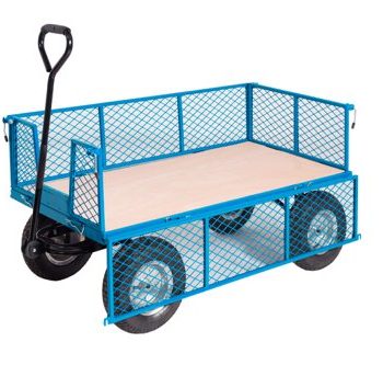 General Purpose Truck; Plywood Base; Mesh Sides & Ends with Puncture Proof Wheels; 400kg; Blue/Veneer - TI235R