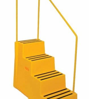 Heavy Duty Polyethylene Industrial Step; 4 Tread with Handrail; Blue - HPE05Z_Blue