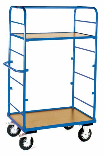 Heavy Duty Shelf Truck; Fixed/Swivel (x2 Braked) Castors; Steel/Heavy Duty Veneer; 300kg; Blue/Veneer - DT809Y
