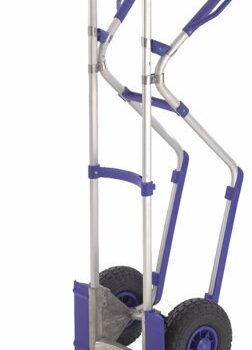 High Back Sack Truck with Skids; Pneumatic Wheels; Aluminum; 100kg; Silver/Blue - GI998P