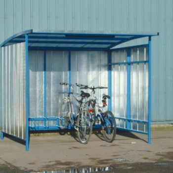 Industrial Cycle Shelter; Can fit up to 7 bikes; Fitted with triple wall polycarbonate roof & sides; Blue - BCS03Z