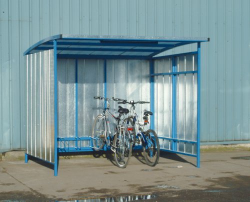 Industrial Cycle Shelter; Can fit up to 7 bikes; Fitted with triple wall polycarbonate roof & sides; Blue - BCS03Z