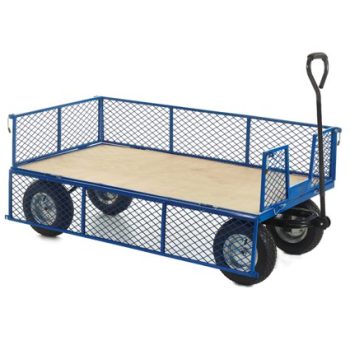 Industrial General Purpose Truck; Plywood Base; Mesh Sides & Ends with Puncture Proof Wheels; 500kg; Blue/Veneer - TI585R