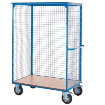 Large Distribution Trolley Without Doors; Fixed/Swivel (x2 Braked) Castors; Steel/Veneer; 500kg; Blue/Veneer - DT903Y