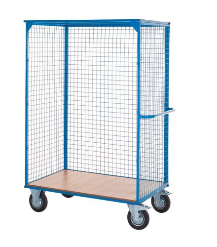 Large Distribution Trolley Without Doors; Fixed/Swivel (x2 Braked) Castors; Steel/Veneer; 500kg; Blue/Veneer - DT903Y