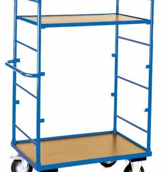 Large Heavy Duty Shelf Truck; Fixed/Swivel (x2 Braked) Castors; Steel/Heavy Duty Veneer; 300kg; Blue/Veneer - DT810Y