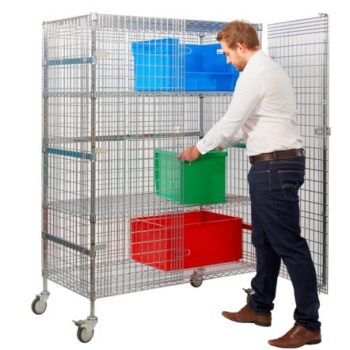 Large Security Trolley; Swivel (x2 Braked) Castors; Wire Mesh; 350kg; Silver - SW092Y