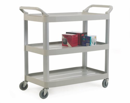 Large Shelf Trolley; 3 Tier; Swivel Castors; Aluminium/Plastic; 120kg; Grey/Silver - HI524Y