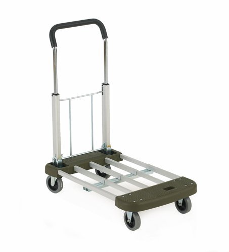 Multi Position Trolley with Moulded Ends; 760 x 440 x 930; Fixed/Swivel Castors; Aluminium; 150kg; Silver/Olive - GI111Y