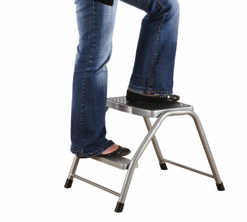 Nestable Step-up; 2 Tread; Tubular Steel; 150kg; Silver - HJS02Z
