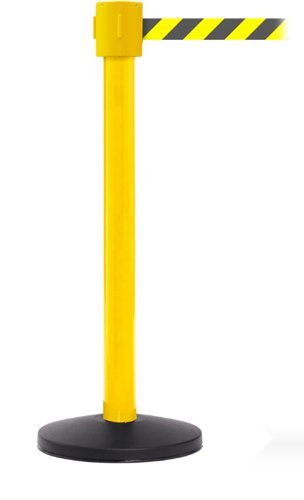 Obex Barriers Premium Safety Belt Barrier; Belt Length mm: 10600; Yellow Post; Black/Yellow Chevron - PSBB10CHYPBYC
