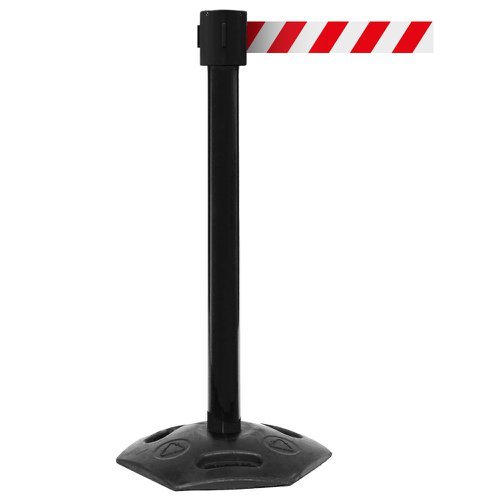 Obex Barriers Premium Weatherproof Belt Barrier; Belt Length mm: 10600; Black Post; Red/White Chevron - WMS106CHBPRWC