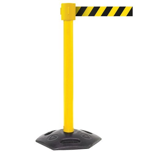 Obex Barriers Premium Weatherproof Belt Barrier; Belt Length mm: 10600; Yellow Post; Black/Yellow Chevron - WMS106CHYPBYC