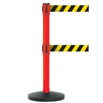 Obex Barriers Safety Belt Barrier; Belt Length mm: 3400; Red Post; Black/Yellow Chevron - SBBT34CHRPBYC