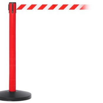Obex Barriers Safety Belt Barrier; Belt Length mm: 3400; Red Post; Red/White Chevron - SBBS34CHRPRWC