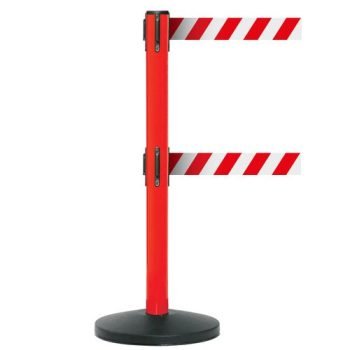 Obex Barriers Safety Belt Barrier; Belt Length mm: 3400; Red Post; Red/White Chevron - SBBT34CHRPRWC