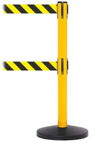 Obex Barriers Safety Belt Barrier; Belt Length mm: 3400; Yellow Post; Black/Yellow Chevron - SBBT34CHYPBYC