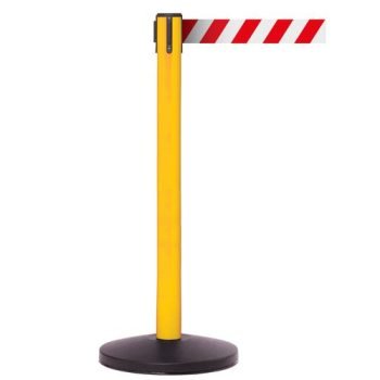 Obex Barriers Safety Belt Barrier; Belt Length mm: 3400; Yellow Post; Red/White Chevron - SBBS34CHYPRWC