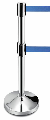 Obex Barriers Stainless Steel Blue Double Retractable Belt Post - RDLS7B