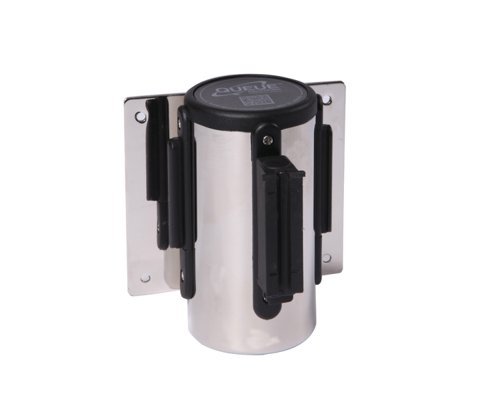 Obex Barriers Wall Mounted Belt Barrier; Belt Length mm: 2300; Chrome Housing; Black/Yellow Chevron - WMBB23CHCHBYC