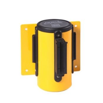 Obex Barriers Wall Mounted Belt Barrier; Belt Length mm: 2300; Yellow Housing; Black/Yellow Chevron - WMBB23CHYHBYC