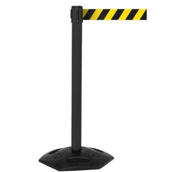 Obex Barriers Weatherproof Single Belt Barrier; Belt Length mm: 3400; Black Post; Black/Yellow Chevron - WMS34CHBPBYC