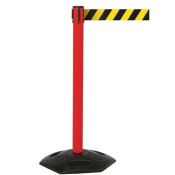 Obex Barriers Weatherproof Single Belt Barrier; Belt Length mm: 3400; Red Post; Black/Yellow Chevron - WMS34CHRPBYC