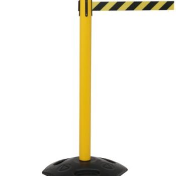 Obex Barriers Weatherproof Single Belt Barrier; Belt Length mm: 3400; Yellow Post; Black/Yellow Chevron - WMS34CHYPBYC