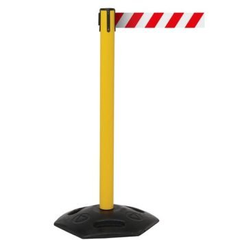 Obex Barriers Weatherproof Single Belt Barrier; Belt Length mm: 4900; Yellow Post; Red/White Chevron - WMS49CHYPRWC