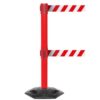 Obex Barriers Weatherproof Twin Belt Barrier; Belt Length mm: 4900; Red Post; Red/White Chevron - WMT49CHRPRWC