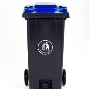 Pedal Wheeled Bin; 120L; Polypropylene; Dark Grey/Blue Lid - LPB120Z_Blue Lid