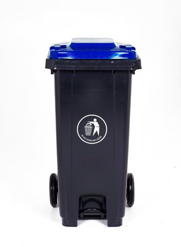 Pedal Wheeled Bin; 120L; Polypropylene; Dark Grey/Blue Lid - LPB120Z_Blue Lid