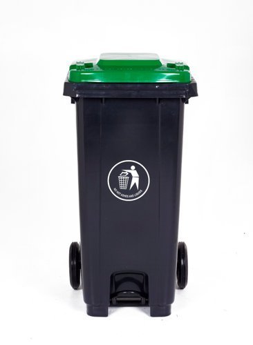Pedal Wheeled Bin; 120L; Polypropylene; Dark Grey/Green Lid - LPB120Z_Green Lid