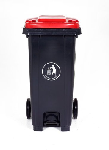 Pedal Wheeled Bin; 120L; Polypropylene; Dark Grey/Red/Orange Lid - LPB120Z_Red/Orange Lid