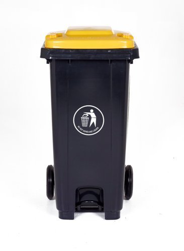 Pedal Wheeled Bin; 120L; Polypropylene; Dark Grey/Yellow Lid - LPB120Z_Yellow Lid