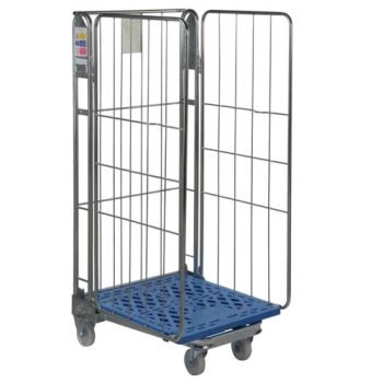 Plastic Base Nestable Roll Container; 3 Sided Unit; Internal Height mm: 1430; Silver/Blue Base - PBR2723_BlueBase