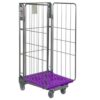 Plastic Base Nestable Roll Container; 3 Sided Unit; Internal Height mm: 1430; Silver/Purple Base - PBR2723_PurpleBase