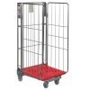 Plastic Base Nestable Roll Container; 3 Sided Unit; Internal Height mm: 1430; Silver/Red Base - PBR2723_RedBase