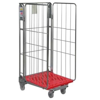 Plastic Base Nestable Roll Container; 3 Sided Unit; Internal Height mm: 1430; Silver/Red Base - PBR2723_RedBase